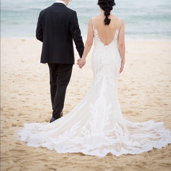 Boho Mermaid tail custom wedding dress (size 4) - Picture 1 of 5